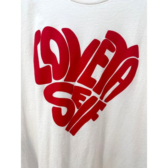 Womens 2X 'Love Ya Self' White Short Sleeve Tshirt Heart Letters - Picture 2 of 4